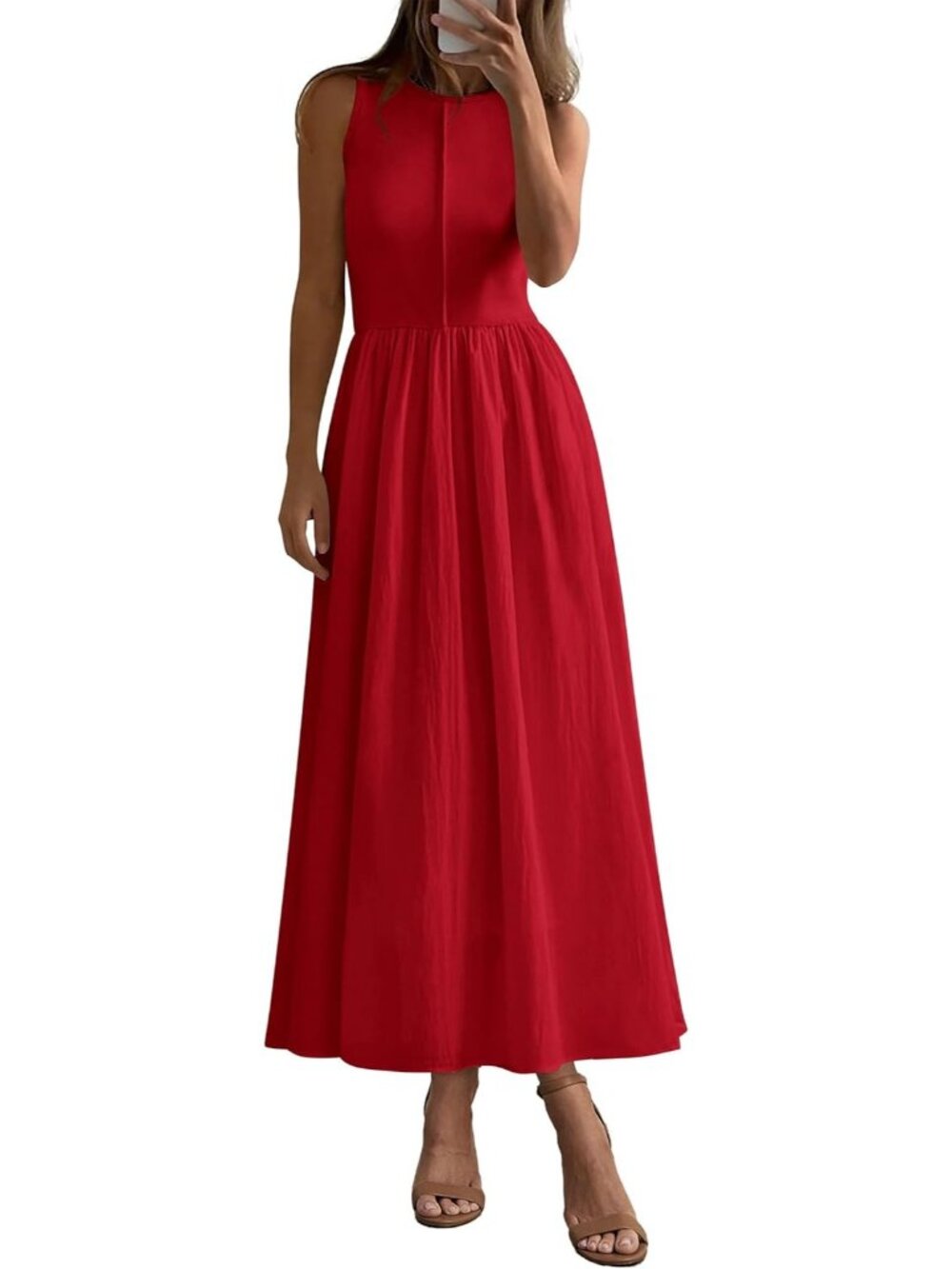 🆕 Women's Red Pleated High Waist Long Maxi Dress Casual Beach Party Eve